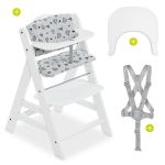 Alpha Plus White high chair - in a savings set incl. Click Tray dining board + Nordic Grey seat cushion