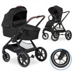 Kombi-Kinderwagen Walk N Care Air Set (mit Luftreifen) inkl. Babywanne, Sportsitz, Beindecke und Getränkehalter (bis 22kg belastbar) - Black