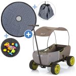 Bollerwagen Eco Mobil - faltbar mit Dach, Transportwagen & Handwagen für 2 Kinder inkl. Spielplatzdecke 2in1 - Forest Green