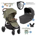 2in1 baby carriage set Litetrax Pro Air up to 22 kg load capacity with pneumatic tires and baby carriage chain & ring clutch - pusher storage compartment, Ramble carrycot, adapter & accessory pack - Rosemary