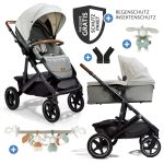 2in1 Vinca baby carriage set for baby carriages up to 22 kg with baby carriage chain & ring grab rail - telescopic push bar, seat unit, Ramble XL carrycot, adapter & accessory pack - Signature - Oyster