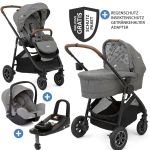 4in1 Kombi-Kinderwagen-Set Versatrax bis 22 kg belastbar - umsetzbare Sitzeinheit, Babywanne Ramble XL, Babyschale i-Snug, Adapter, Isofix-Basis & Zubehör Paket - Grey Flower