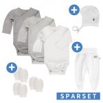 8-piece swaddle bodysuit set incl. rompers, first hat & 3 pairs of scratch mittens - Grey White - Gr. 50/56