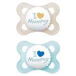 Pacifier 2-pack Original - Silicone 0-6 M - I Love Mummy - Blue
