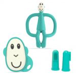 4-piece starter set teething aids - teething ring with finger toothbrush - monkey - green