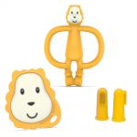 4-piece starter set teething aids - teething ring with finger toothbrush - lion - yellow