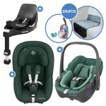 3in1 infant car seat & reboarder set FamilyFix 360 from birth to 4 years (40 cm - 105 cm) with infant car seat Pebble 360 & child seat Pearl 360 incl. Isofix base FamilyFix, protective pad & pacifier bag - Green