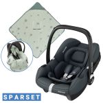 Babyschale CabrioFix i-Size ab Geburt - 12 Monate (40-75 cm) & Sitzverkleinerer, Sonnenverdeck inkl. Einschlagedecke Pusteblume - Essential Graphite