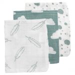 Washing Glove - Pack of 3 - 20 x 14 cm - Feathers Clouds Dots - Green