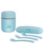6 pcs Thermos set baby stainless steel insulated container 280 ml with cutlery - for feeding on the go - Azure