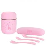 6 pcs thermos set baby stainless steel insulated container 280 ml with cutlery - for feeding on the go - Rose