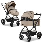 2in1 Clicc baby carriage set with a load capacity of up to 22 kg - convertible seat unit, carrycot, telescopic pushchair, changing bag, footmuff & accessories - Mud Melange