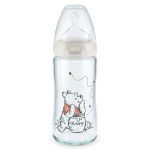 Glas-Flasche First Choice Plus 240 ml + Silikon-Sauger Gr. 1 M - Temperature Control - Disney Winnie Pooh - Beige