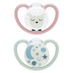 Glow-in-the-dark soother 2-pack Space Night - silicone 0-6 M - sheep / night sky