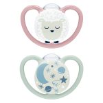 Glow-in-the-dark soother 2-pack Space Night - silicone 6-18 M - sheep / night sky