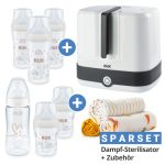 Premium Starter-Set 11-tlg. - Dampfsterilisator Vario Express + 6 PP-Flaschen Perfect Match + 3 Spucktücher - Regenbogen - Weiß