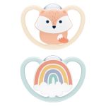 Pacifier 2-pack Space - silicone 0-6 M - fox / rainbow