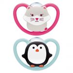 Pacifier 2 Pack Space - Silicone 6-18 M - Cat & Penguin