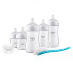 7-piece Natural Response newborn starter set - 5 PP bottles with silicone teat + Ultra Soft 0-6M pacifier + bottle brush