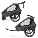 Rimorchio bici e passeggino per 2 bambini Kidgoo 2 con aggancio, sistema di assorbimento degli urti, bagagliaio XL (fino a 60 kg) - Grigio Acciaio