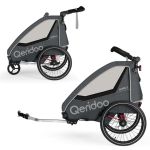 Child bike trailer & buggy QUPA 2 for 2 children with coupling, leaf spring damping system &#40;up to 60 kg&#41; - Grey