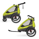 Child Bike Trailer & Buggy Sportrex 2 Lt. Edition for 2 children with hitch, shock absorption system &#40;up to 60kg&#41; - Lime Green