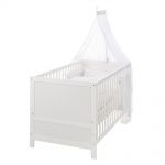 Baby crib complete set white - incl. bedding, canopy, nestle & mattress 70 x 140 cm - star magic gray