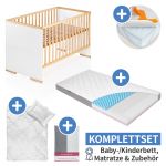 7-tlg. Kinderbett Set & Matratze Dr. Lübbe Air, Steppbett 100x135+40x60, 2x Bettlaken, Einlage 70 x 140 cm - Natur Weiß