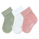 3er Pack Socken mit Umschlag - Grün Weiß Rosa - Gr. 17/18
