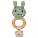 Knitted grasping toy with wood from organic cotton - bunny Kinni