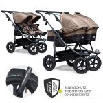 Sibling & twin stroller Duo with pneumatic tires - 2x combi unit (tub+seat) + XXL Zamboo accessories - Brown