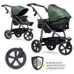 Kombi-Kinderwagen Mono mit Luftkammerreifen - inkl. Kombi-Einheit (Babywanne + Sitz) + XXL-Zamboo Zubehörpaket - Olive