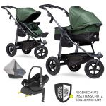 Kombi-Kinderwagen Mono mit Luftreifen, Kombi-Einheit, Babyschale Cabriofix, Isofix-Basis & XXL-Zamboo Zubehör - Olive