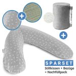 4-piece nursing pillow economy set The Original 190 cm incl. 2 covers + microbead refill pack 9.5 l - Leaves & muslin sage
