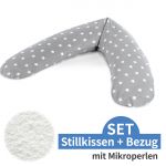 Nursing pillow The Comfort with micro beads filling incl. cover 180 cm - Big Stars - Grey