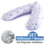 Nursing pillow The Original with polyester hollow fiber filling incl. cover 190 cm - Waterdots - Purple
