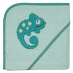 Hooded bath towel 80 x 80 cm - embroidery lizard - mint