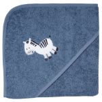 Hooded bath towel 80 x 80 cm - embroidery zebra - dark blue