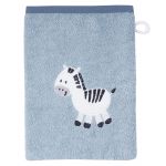 Waschhandschuh - Stickerei Zebra - Stahlblau